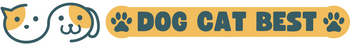 Dog Cat BEST logo featuring a stylized cat and dog illustration with yellow and green accents, representing a pet care and shop brand